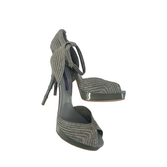 Ralph Lauren Collection Raffia Ankle Strap Platform Stiletto Heels Peep Toe 10.5 - Picture 11 of 12